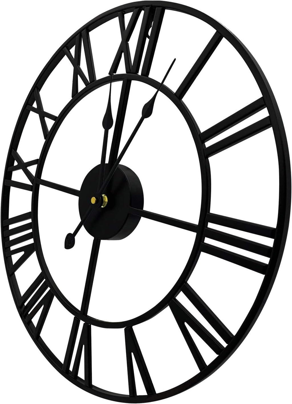 16" Wall Clocks, Large Modern Metal round Silent Clocks, Roman Numeral Indoor Decorative Clocks for Living Room Kitchen Bedroom Office Farmhouse (Black)
