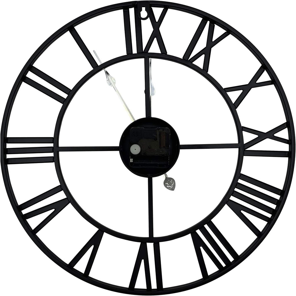 16" Wall Clocks, Large Modern Metal round Silent Clocks, Roman Numeral Indoor Decorative Clocks for Living Room Kitchen Bedroom Office Farmhouse (Black)